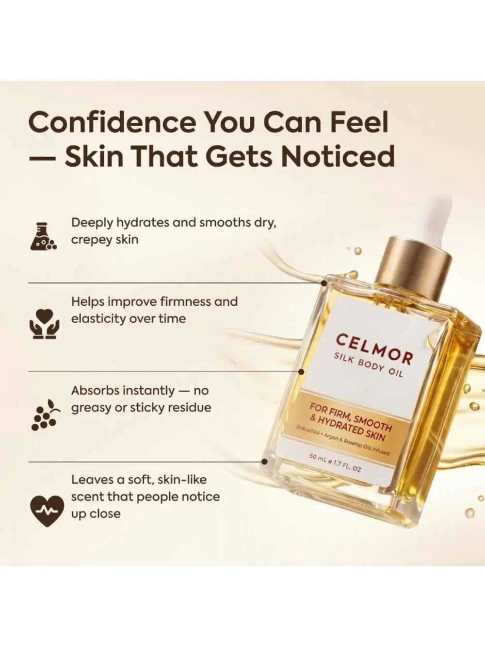 Silk Body Oil for Women | Anti-Aging, Firming, Moisturizing Skin Treatment